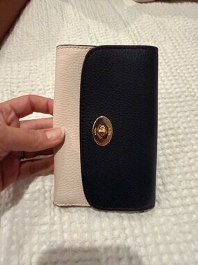 Coach Two-Tone Pebbled Leather Turn-Lock Wallet - Black & Cream